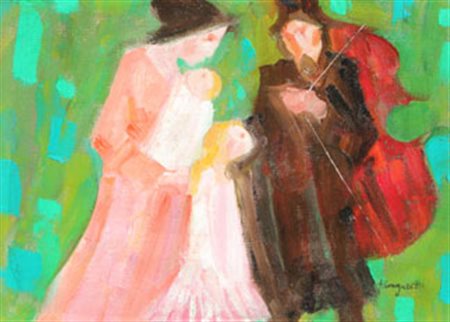 LONGARETTI Trento Treviglio 1916 Famiglia del musicante su fondo verde, 2010...