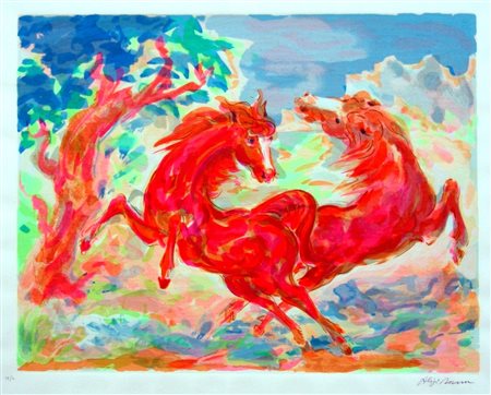 ALIGI SASSU, Due cavalli rossi, 1985