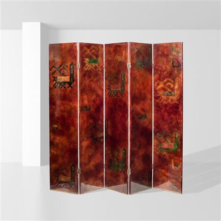 Aldo TuraItalia, anni 50184,5x240x2 cm.paravento in legno rivestito in...