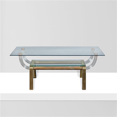 Manifattura ItalianaXX sec.52x130x55 cm.tavolo basso in cristallo ed ottone