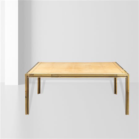 Metal ArtItalia, anni 7074x202x112 cm.tavolo rettangolare in acciaio dorato e...