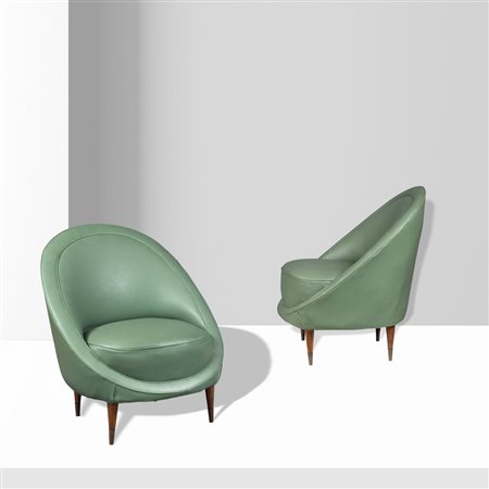 I.S.A. (2)Italia, anni 6082x74x48 cm.coppie di poltrone legno, ottone e...