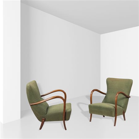 Manifattura italianaanni 5082x62x62 cm.coppia di poltrone in faggio e tessuto...