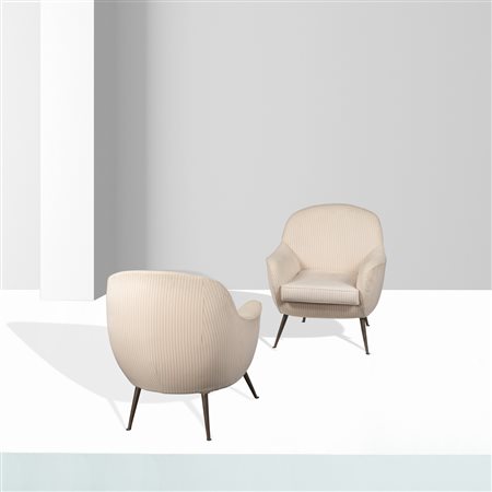 I.S.A. (2)Italia, anni 5082x72x72 cm.coppia di poltrone, tessuto imbottito e...