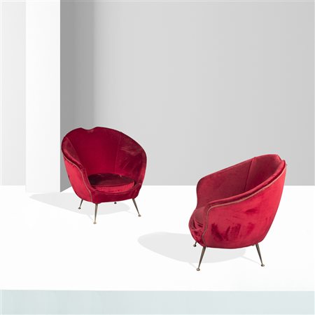 I.S.A. (2)Italia, anni 5078x78x73 cm.coppia di poltrone, ottone e tessuto...