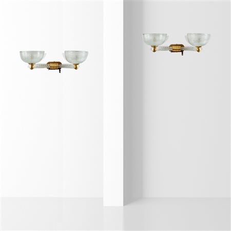 Barovier & Toso (2)Murano, anni 40-5016x55x22 cm.coppia di lampade da parete...