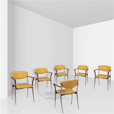 Luigi Origlia (6)Italia, 1980-198977x56x56 cm.sei sedie in alluminio, legno e...