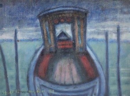 Enrico Allimandi LA GONDOLA olio su cartone telato, cm 30x40 sul fronte:...