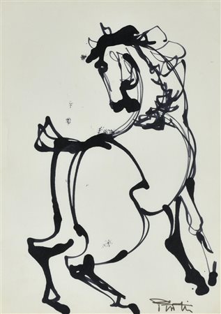 Paolo Pisotti CAVALLO china su carta, cm 35x25 sul fronte: firma