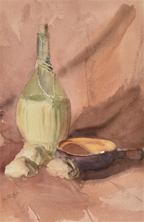 Mauro Cerioni A COLAZIONE acquarello su carta, cm 54x35 sul fronte: firma e...