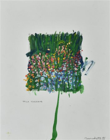 Baratelli VILLA TARANTO tecnica mista su carta, cm 30x24 sul fronte: firma,...