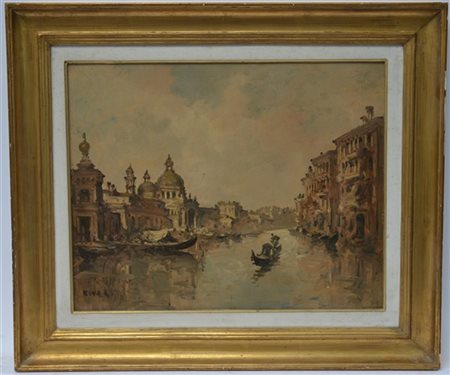 Giovanni Riva "Canal Grande, Venezia" olio su faesite (cm 39.5x50) Firmato in ba
