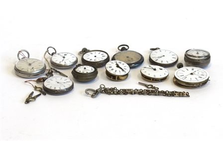 Lotto composto da undici orologi da tasca in metallo e argento di epoca e fattu