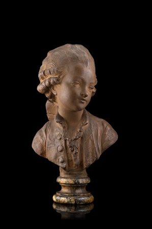 Fernand Liani, secolo XIX "Mezzobusto di fanciullo" scultura in terracotta (h.