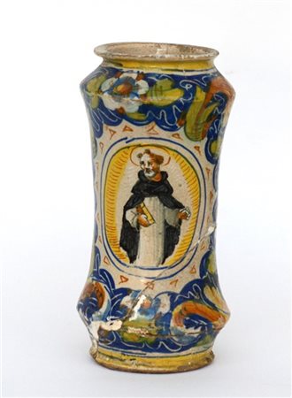 Manifattura dell'Italia meridionale, secolo XVII. Albarello in maiolica centrat