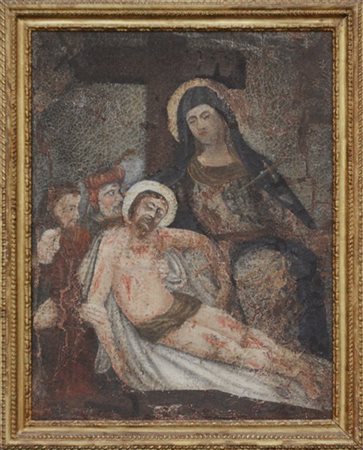 Ignoto "Compianto su Cristo morto" antico dipinto ad olio su tela (cm 73x57) In