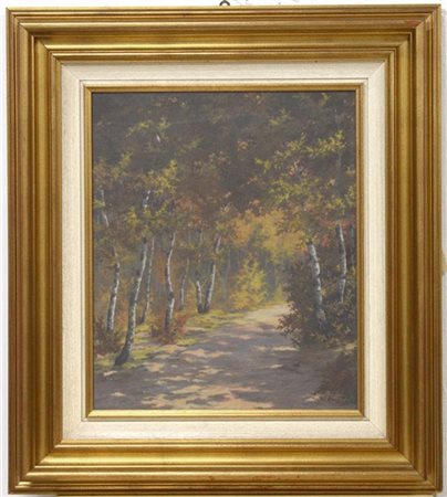 Benes Jaroslav "Paesaggio con alberi" '51, olio su compensato (cm 59x49) Firmat