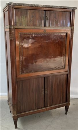 Secretaire lastronato a due ante a saracinesca e anta ribaltabile celante vani