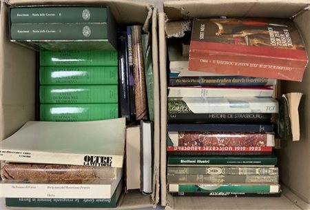 Lotto composto da due cartoni contenenti numerosi volumi inerenti l'arte e la s