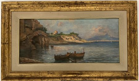 Firma indecifrata, "Marina", olio su tela (cm 34x74), firmato in basso a sinist