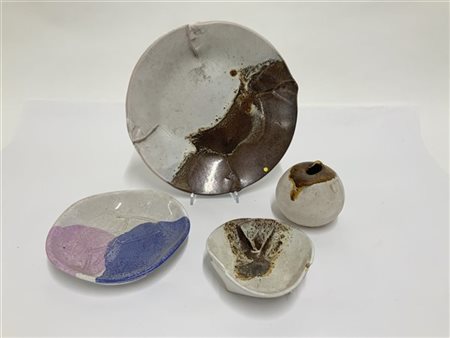 Pino Castagna Lotto composto da tre ciotole ed un vaso in gres smaltato in polic