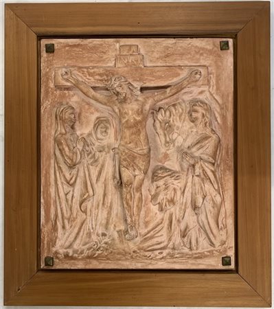 Ignoto "Cristo crocifisso" "Cristo porta croce" coppia di formelle in cotto (cm