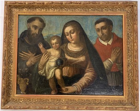Ignoto "Madonna con Bambino e Santi Francesco e Carlo Borromeo" olio su tela (c