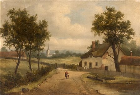 Barend Cornelis Koekkoek Coppia di dipinti ad olio su tela raffiguranti "Paesagg