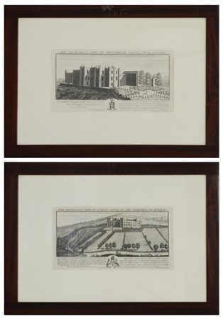 Coppia di stampe raffiguranti scorci di castelli inglesi (cm 20x40) in cornice