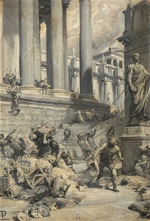 Lodovico Pogliaghi "Sacco di Roma per i Visigoti di Alarico" 1892
olio su carton