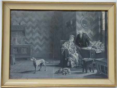 Lodovico Pogliaghi "Filippo Maria Visconti e l'astrologo" 1897, olio su cartone