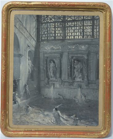 Lodovico Pogliaghi "Terme romane" olio su carta applicata a cartone (cm 74x60) (