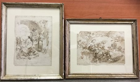 Scuola del secolo XVIII "Ragazzo che suona il flauto (da N. Berchem)" e "Trionf