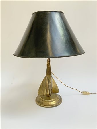 Lampada da tavolo con struttura in ottone spazzolato a forma di elica con paral