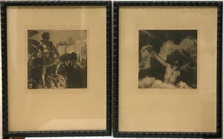 Luigi Ratini Calcografia Cavadini "Scene mitologiche" 1925 gruppo di quattro acq