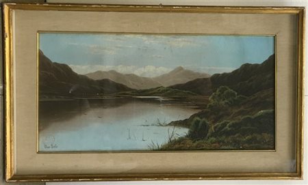 Charles Leslie "Paesaggio lacustre" olio su tela (cm 31x62) firmato in basso a s