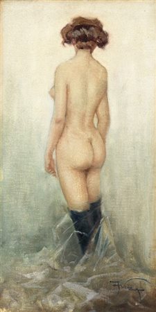 Aleardo Villa "La modella" 
olio su cartone telato (cm 59x30)
Firmato in basso a