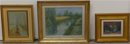 AA.VV. Tre dipinti ad olio di soggetto autore e misure diverse, firmati. In cor