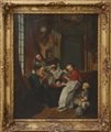 Scuola francese del secolo XIX "Scena di vita quotidiana" olio su tela (cm 81x6