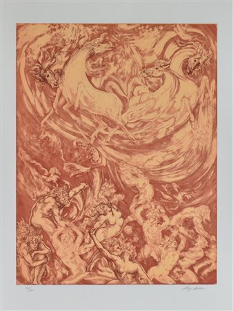 Aligi Sassu APOCALISSE acquaforte-acquatinta, cm 65x49, su foglio cm 80x60;...