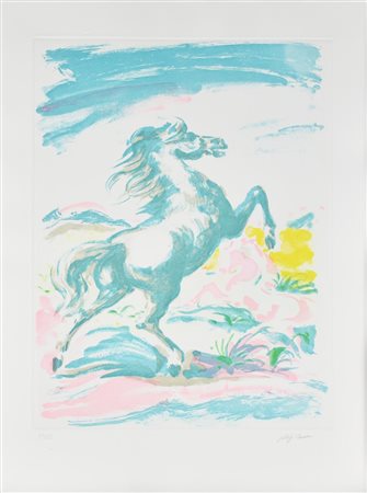 Aligi Sassu MANUSCRIPTUM cartella con cinque acqueforti-acquatinte, battuta...