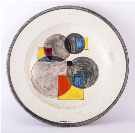 Luigi Veronesi SENZA TITOLO Piatto in ceramica smaltata, diametro cm 50 firma...