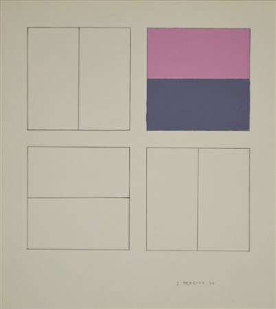 Italo Peretta COMPOSIZIONE tempera e matita su carta, cm 18x16,5 firma e...