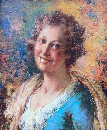 Anonimo VOLTO SORRIDENTE olio su tavola, cm 16,5x13,5