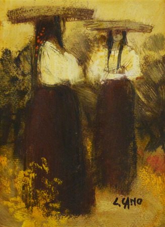 Liliane Cano DONNE olio su cartone, cm 24x19 firma