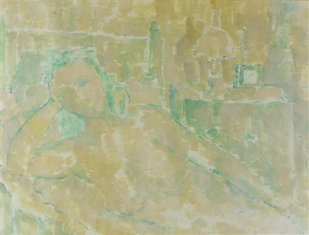 Fausto Govoni NUDO SDRAIATO olio su tela, cm 80x60 firma sul retro: firma