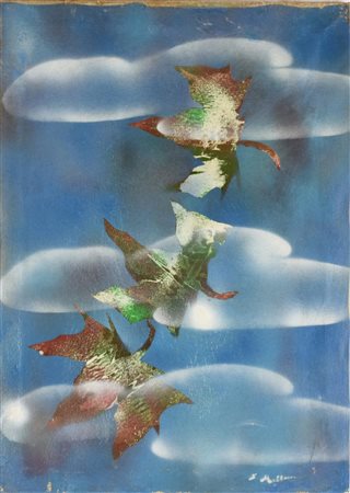 Sergio Melloni CADUTA DI FOGLIE olio su tela, cm 71x51 firma sul retro:...