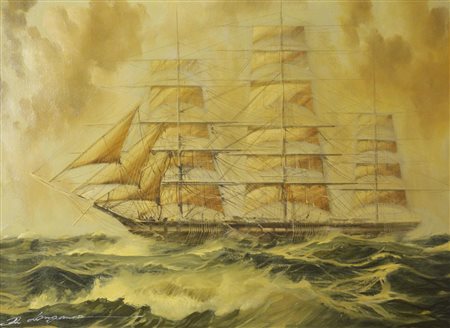 Renato Longanesi VELIERO olio su tela, cm 48x68