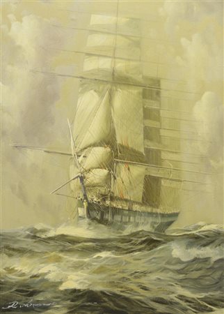 Renato Longanesi VELIERO olio su tela, cm 74x48