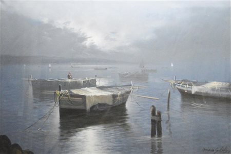 Mario Galanti BARCHE olio su tela, cm 70x100 firma sul rerto: timbro...